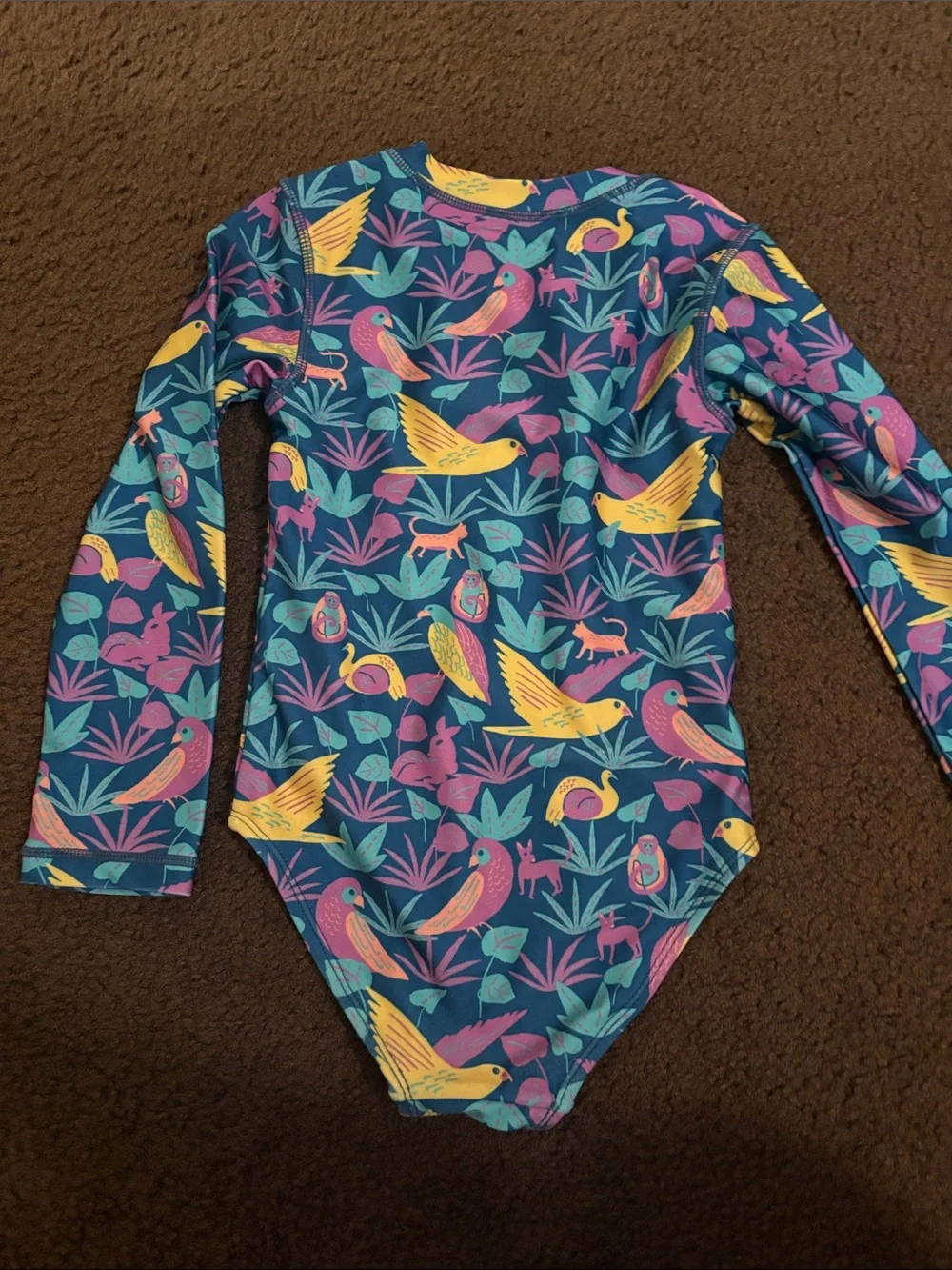 Tea Collection Girls' Long-Sleeve Tropical Bird Rashguard - Blue/Pink/Yellow